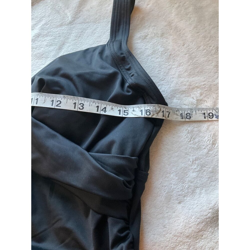 NEW W/Tags Lands' End Womens Sz 12 Tankini Top Black Crossed Rushed Swimwear Tra - Picture 4 of 11